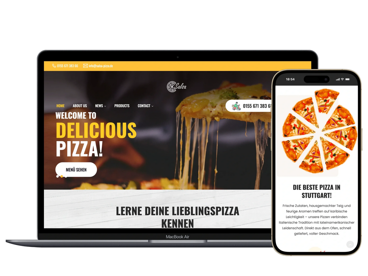 Bisherige Website einer Stuttgarter Pizzeria auf Laptop und Handy